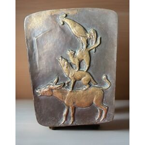 Bremen Town Musicians  Rooster Cat Dog Mule Bronze Figures Plaque RMS